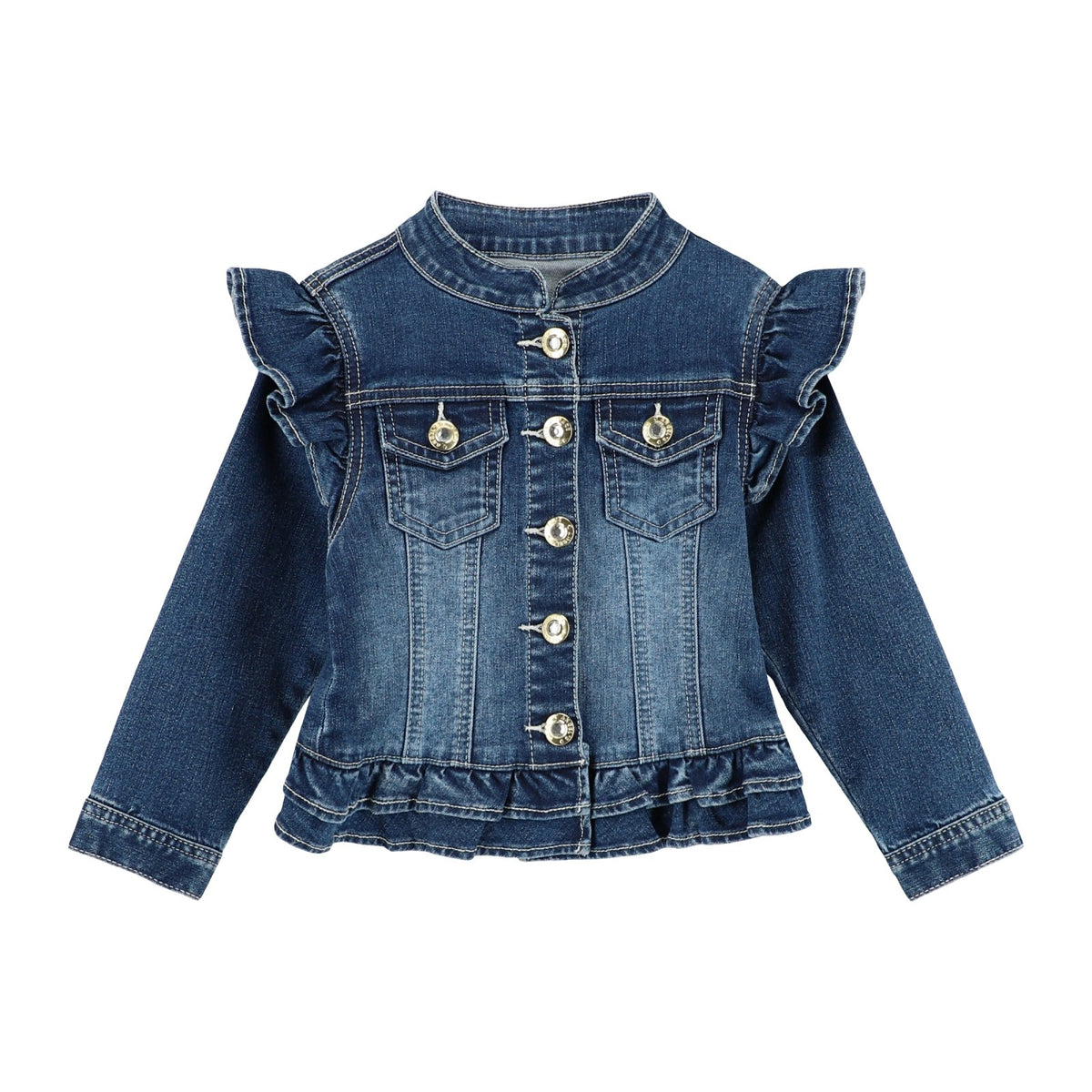 Jean jacket with hot sale ruffle shoulders