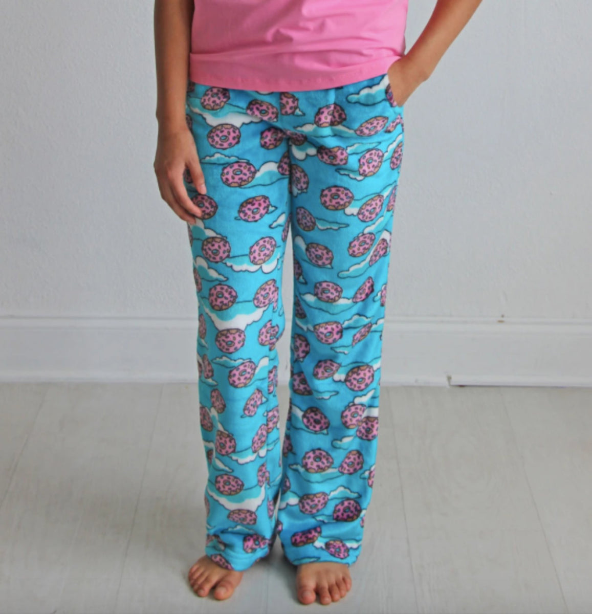 Candy Pink Girls Fleece Pajama Pants in Pug Dog Pattern