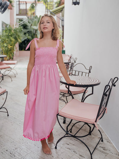 Piccoli Principi Malta Long Sun Dress In Pink | HONEYPIEKIDS