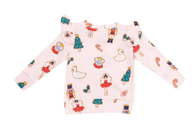 Angel Dear Ruffle Shoulder Sugar Plum Fairy Nutcracker Top -  Christmas Cookie Pink | HONEYPIEKIDS