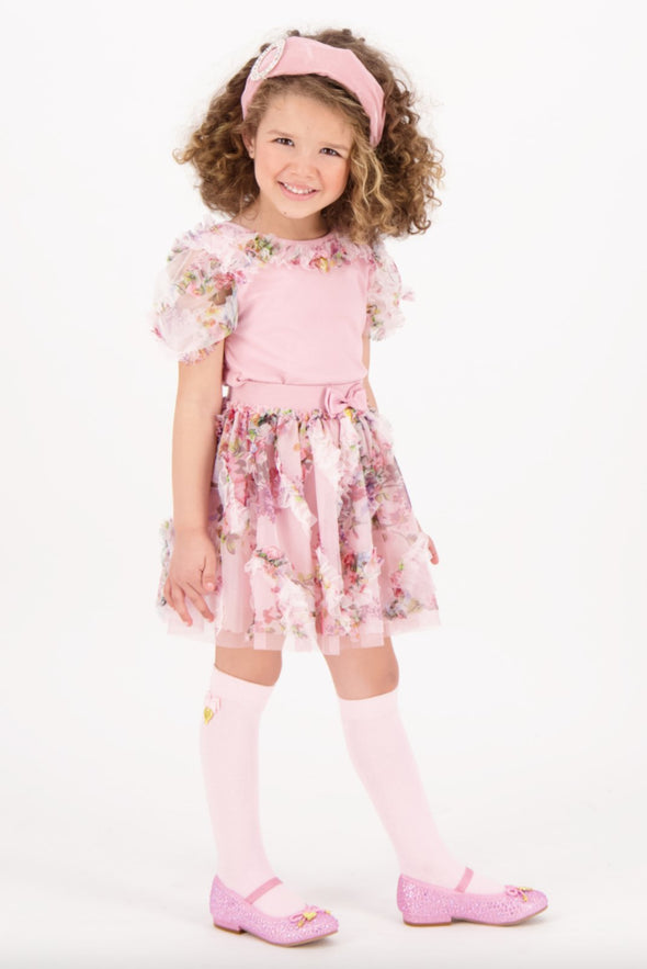 Angel's Face Erika Tea Rose Floral Tulle Skirt | HONEYPIEKIDS | Kids Boutique Clothing