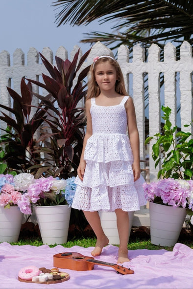 Bella & Emma Adel White Eyelet Spring Dress | HONEYPIEKIDS | Kids Boutique Clothing