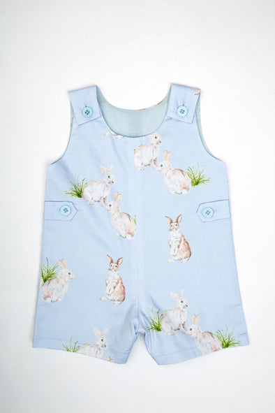 Bella & Emma Baby Boys Blue Bunny Shorts Overalls | HONEYPIEKIDS | Kids Boutique Clothing