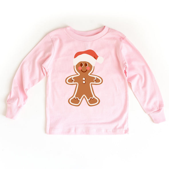 Gingerbread Man Kids Pink L/S Christmas Shirt