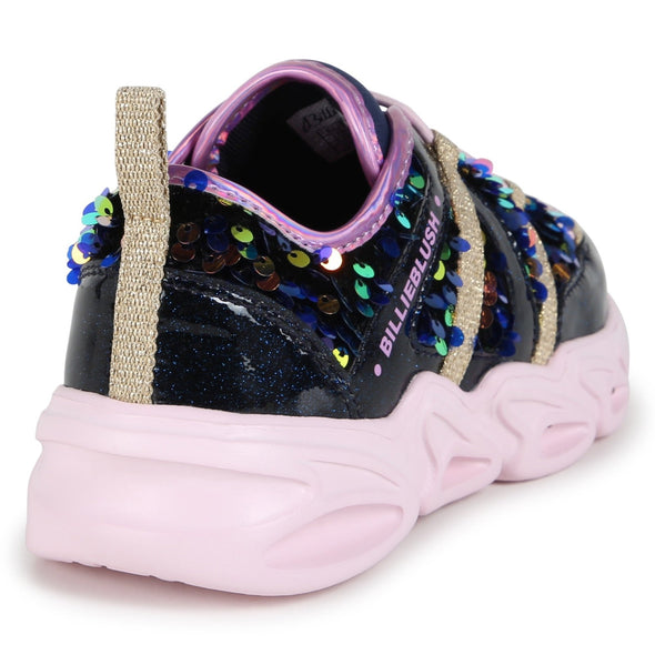 Billieblush Girls Navy Glitter Light Up Sneakers | HONEYPIEKIDS