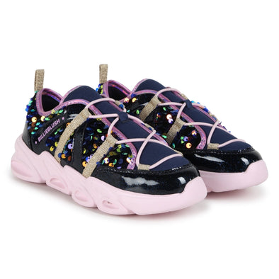 Billieblush Girls Navy Glitter Light Up Sneakers | HONEYPIEKIDS