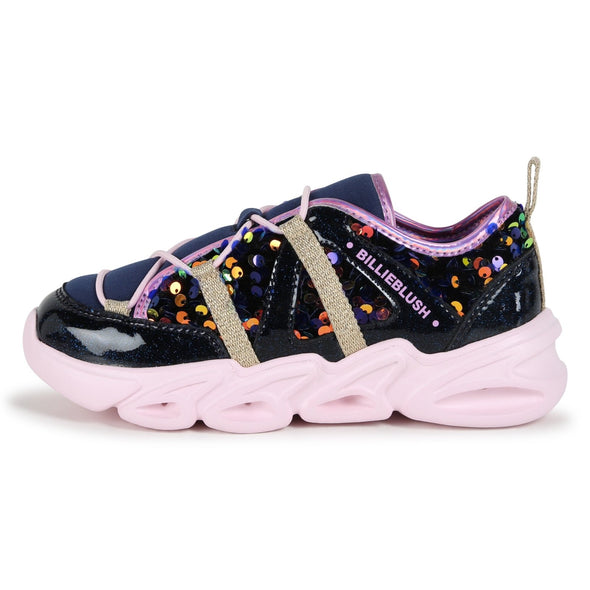 Billieblush Girls Navy Glitter Light Up Sneakers | HONEYPIEKIDS