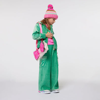 Billieblush Green Velvet Zip Up and Pants Set With Studded Pockets | HONEYPIEKIDS