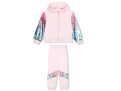 Billieblush Light Pink Sequin Zip Up Hoodie and Jogger Set | HONEYPIEKIDS.COM