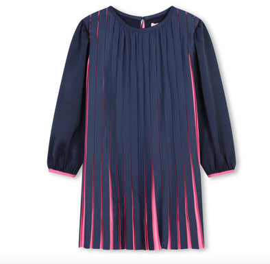 Billieblush Navy and Neon Pink Pleated Dress | HONEYPIEKIDS