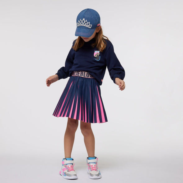 Billieblush Navy and Neon Pink Pleated Skirt | HONEYPIEKIDS | Kids Boutique Clothing