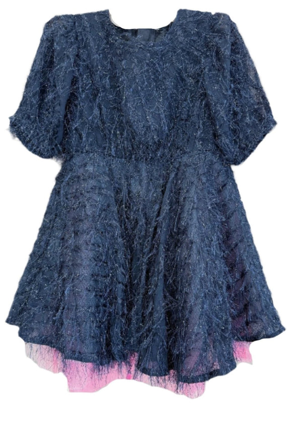 Billieblush Navy and Pink Flared Fringe Dress | HONEYPIEKIDS | Kids Dresses