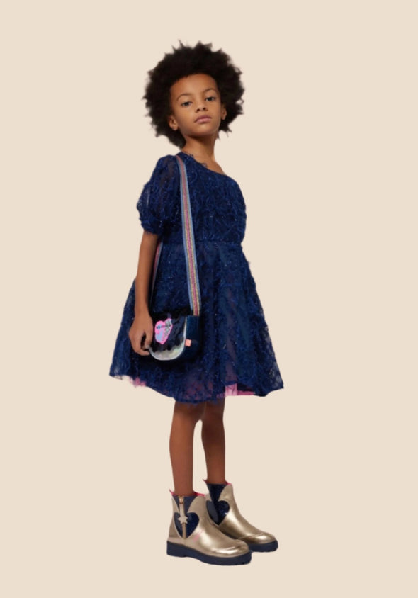 Billieblush Navy and Pink Flared Fringe Dress | HONEYPIEKIDS