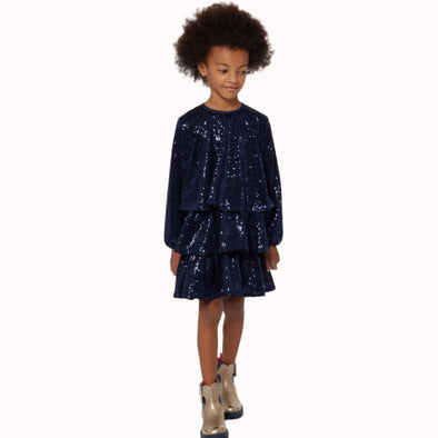 Billieblush Royal Blue Sequin Flounced Dress | HONEYPIEKIDS