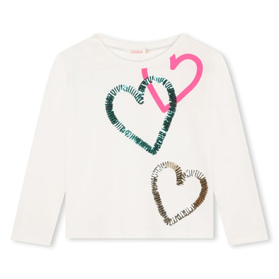 Billieblush White and Sequin Heart Graphic L/S Shirt | HONEYPIEKIDS