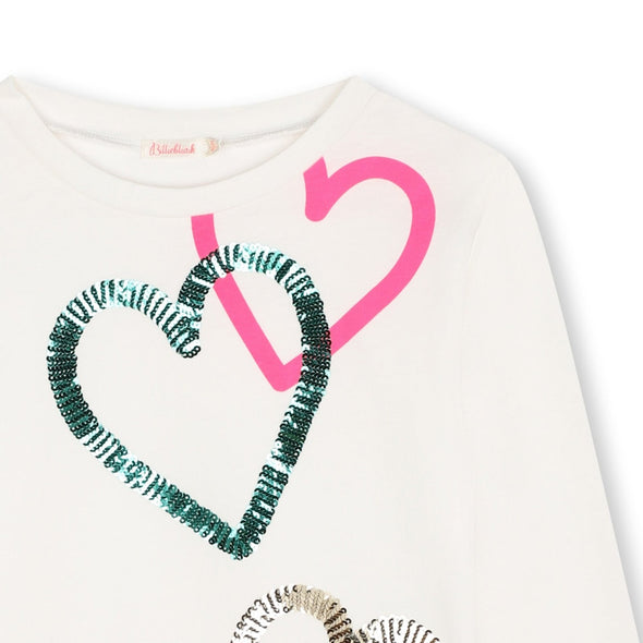 Billieblush White and Sequin Heart Graphic L/S Shirt | HONEYPIEKIDS