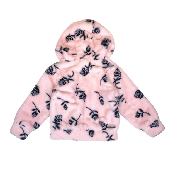 Doe a Dear Girls Rose Furry Hooded Jacket | HONEYPIEKIDS