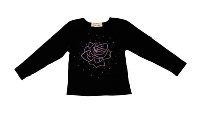 Doe a Dear Girls Crystal Pink Rose L/S Black Top | HONEYPIEKIDS | Kids Boutique Clothing