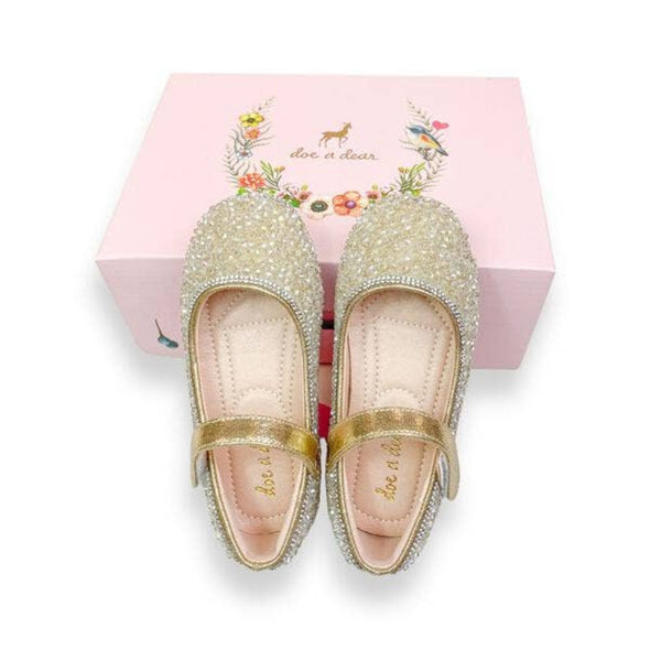 Doe a Dear Gold Stone Flat Girls Dress Shoes | HONEYPIEKIDS | Kids Boutique Clothing