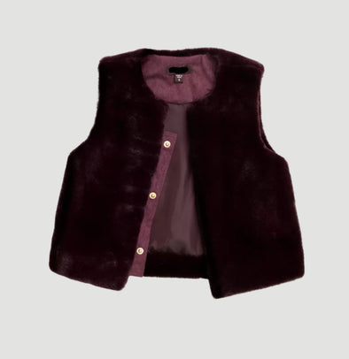 Imoga Eva Girls Faux Fur Vest - BURGUNDY | HONEYPIEKIDS