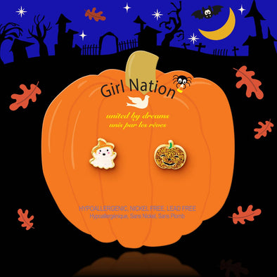 Girl Nation Halloween Ghost and Pumpkin Kids Earrings | HONEYPIEKIDS