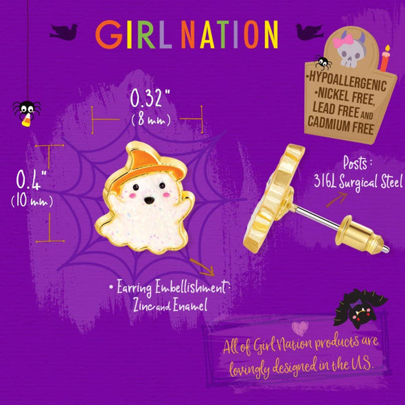 Girl Nation Halloween Glitter Ghost Stud Kids Earrings | HONEYPIEKIDS 