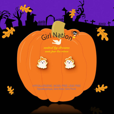 Girl Nation Halloween Glitter Ghost Stud Kids Earrings | HONEYPIEKIDS 