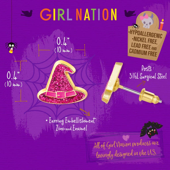 Girl Nation Halloween Glitter Witch Hat Stud Earrings | HONEYPIEKIDS