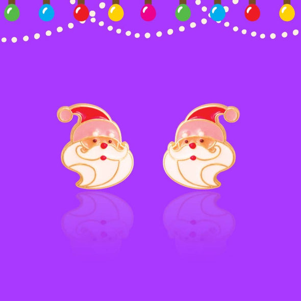 Holly Jolly Hypoallergenic Holiday Santa Stud Earrings | HONEYPIEKIDS | Kids Stocking Stuffers