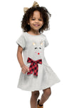 Hannah Banana Reindeer Face and Red Plaid Bow Holiday Dress | HONEYPIEKIDS | Kids Boutique Clothing