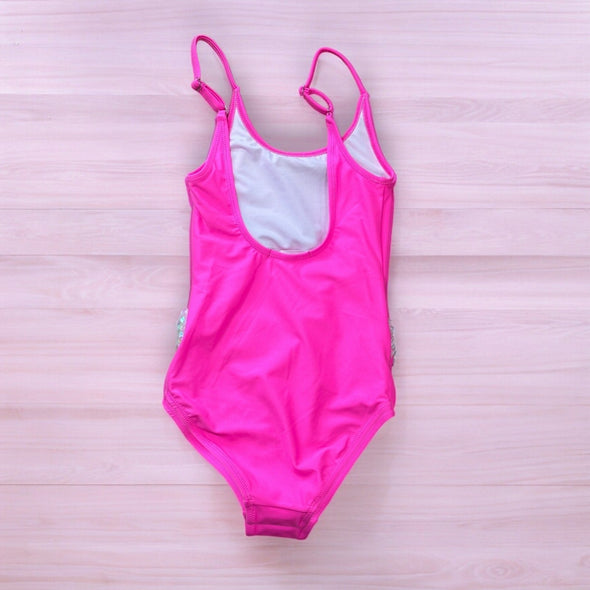 Metallic Hot Pink Iridescent Sequin Belt Girls One Piece Swimsuit | HONEYPIEKIDS