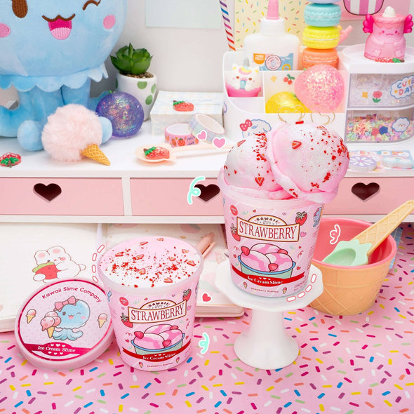 Kawaii Slime - Strawberry Scented Ice Cream Pint Slime | HONEYPIEKIDS