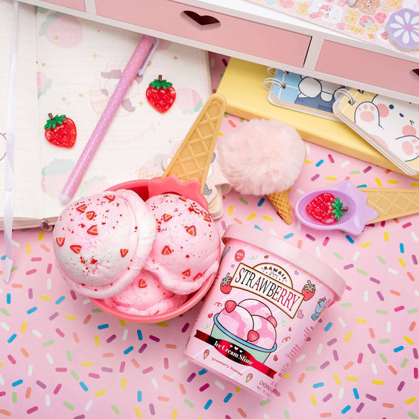 Kawaii Slime - Strawberry Scented Ice Cream Pint Slime | HONEYPIEKIDS