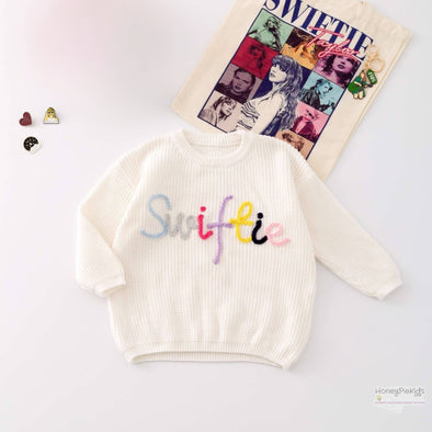 Little Trendy Swiftie Embroidered Knit Sweater | HONEYPIEKIDS.COM