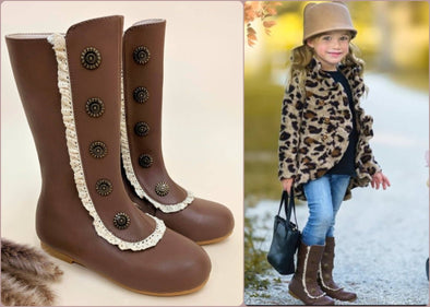 Liv and Mia Girls Military Style Lace Ruffle Trimmed Boots | HONEYPIEKIDS | Kids Boutique Clothing