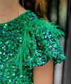 Lola and The Boys Emerald Green Sequin and Feather Dress | HONEYPIEKIDS