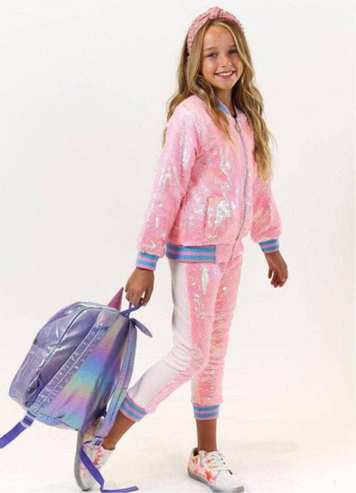 Lola and The Boys Pretty In Pink Sequin Bomber Jacket and Jogger Set