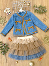 Mia Belle Girls Hello Darling Girls Blue Tweed Jacket & Tulle Skirt | HONEYPIEKIDS