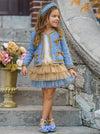 Mia Belle Girls Hello Darling Girls Blue Tweed Jacket & Tulle Skirt | HONEYPIEKIDS