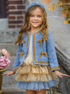 Mia Belle Girls Hello Darling Girls Blue Tweed Jacket & Tulle Skirt | HONEYPIEKIDS