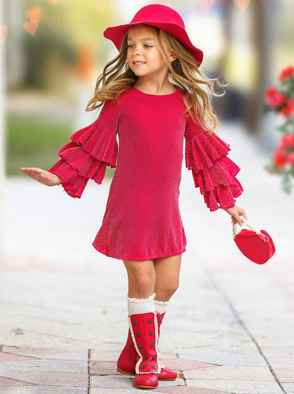 Mia Belle Girls Scarlet Glow Tiered Sleeve Dress | HONEYPIEKIDS