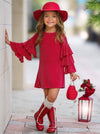 Mia Belle Girls Scarlet Glow Tiered Sleeve Dress | HONEYPIEKIDS