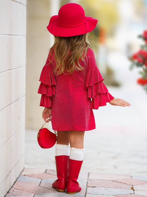 Mia Belle Girls Scarlet Glow Tiered Sleeve Dress | HONEYPIEKIDS