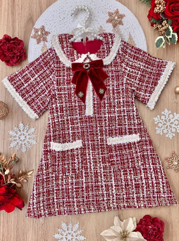 Mia Belle Girls • Wholesale - Cozy Meets Chic Red Plaid Tweed Dress | HONEYPIEKIDS | Kids Boutique Clothing