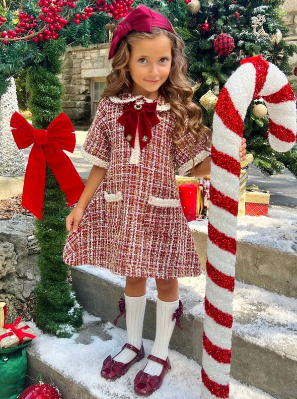 Mia Belle Girls • Wholesale - Cozy Meets Chic Red Plaid Tweed Dress | HONEYPIEKIDS | Kids Boutique Clothing