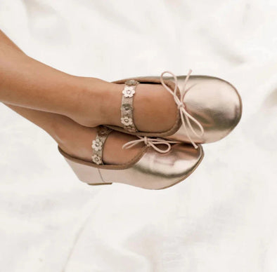 NoraLee Girls Mocha Metallic Ballet Flats Shoes | HONEYPIEKIDS | Kids Boutique Clothing