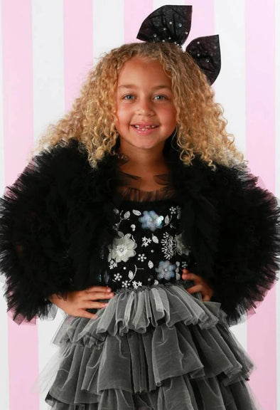 Ooh La La Couture Black Tulle Ruffle Jacket | HONEYPIEKIDS.COM