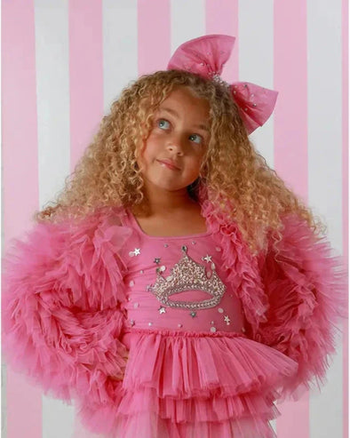 Ooh La La Couture Candy Pink Tulle Ruffle Jacket | HONEYPIEKIDS.COM