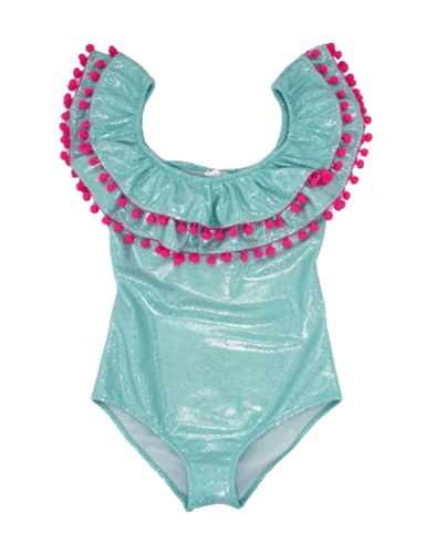 Piccoli Principi Swimwear - Sissi Aqua Glitter One Piece Swimsuit | HONEYPIEKIDS | Kids Boutique Clothing