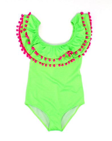 Piccoli Principi Sissi Neon Lime Green One Piece Swimsuit | HONEYPIEKIDS | Kids Boutique Clothing